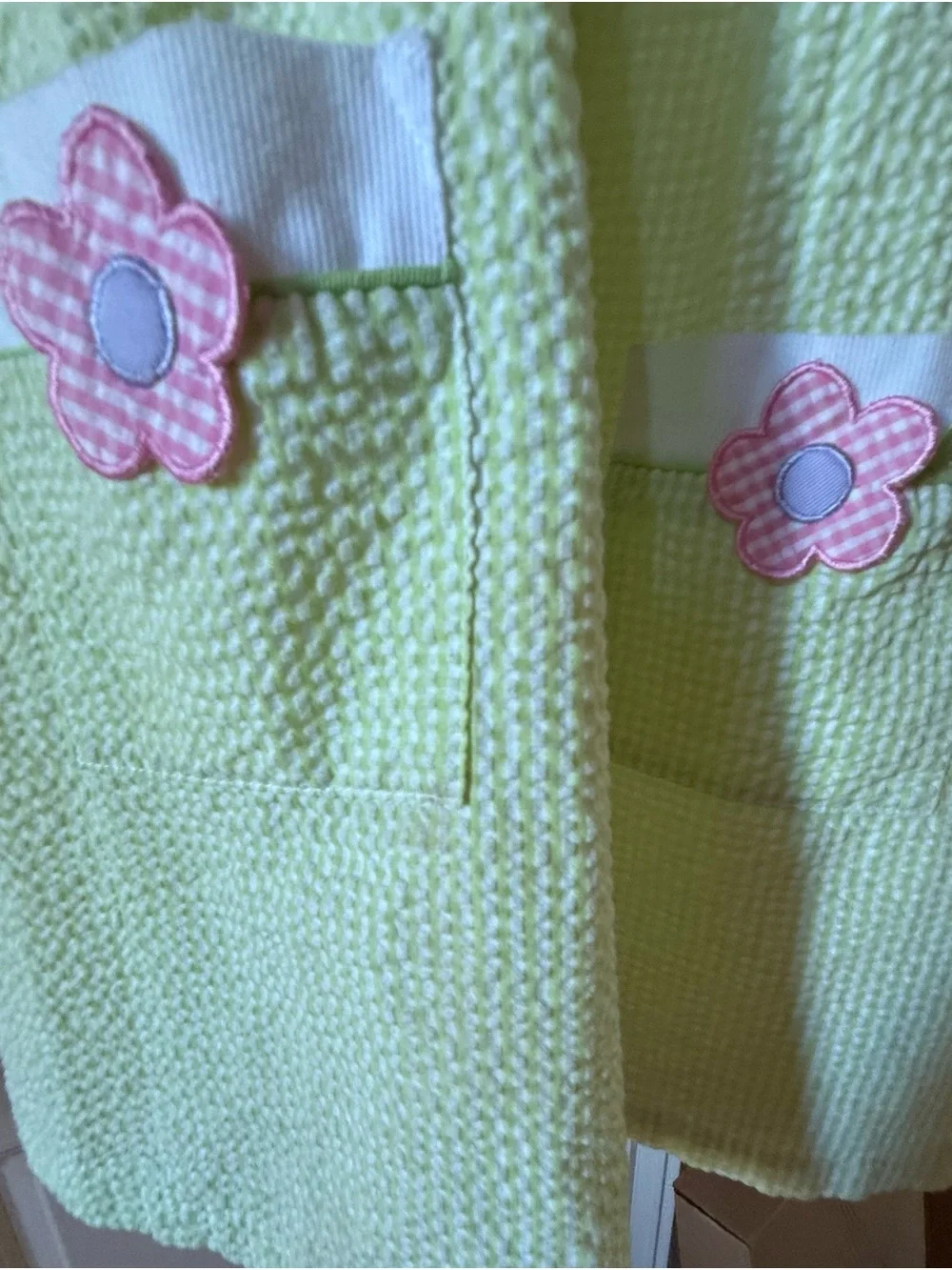 Girls' sz 6,Seersucker Pale Green Textured Dress,Pink Floral & Butterfly,Pockets